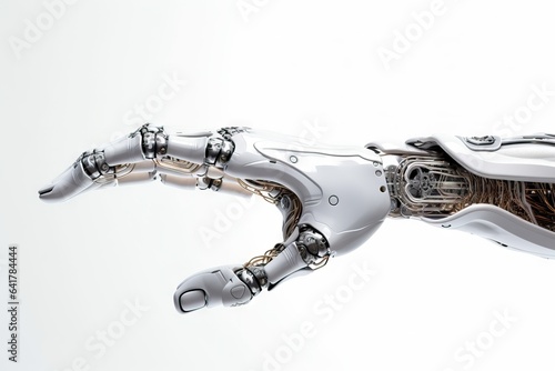 Cyborg robot hand pointing something, technology of artificial intelligence, big data learning