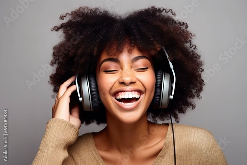 african american young woman listening music