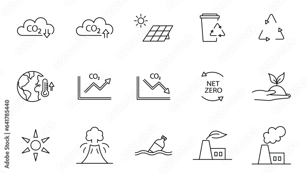 Icon collection with zero emission symbol concept. greenhouse gas