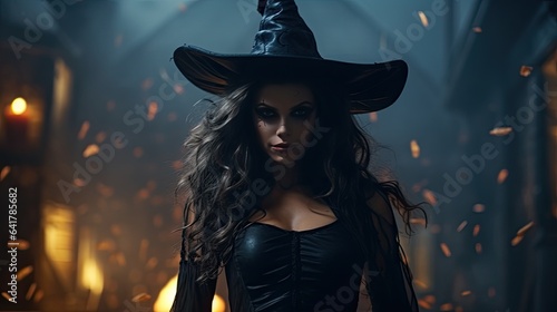 Halloween background with crazy witch