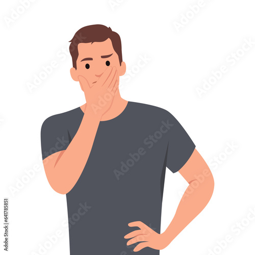 Angry disgruntled Man holds his face in his Hands. Flat vector illustration isolated on white background