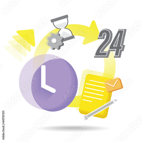24 hrs. Icons for study, work, chat and working hours concept. vector icon