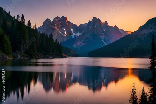 sunrise in the mountains ,over the river Generated Ai © SK Collection