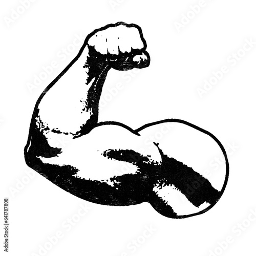 Foto Strong arm flexing biceps retro stencil illustration stamp in distressed grunge