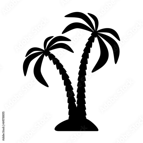 Black silhouette of palm trees isolated on white. Tropical plants cartoon illustration. Summer resort concept. Simple black and white vector