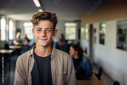 Close-up of a happy high school student in the classroom