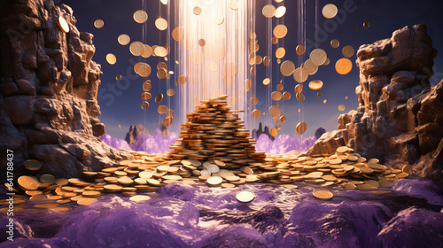 A cascade of golden coins morphing into a waterfall, symbolizing wealth and abundance photo