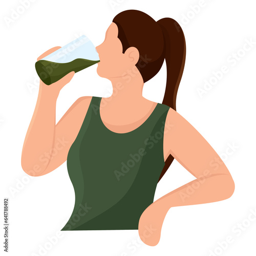 Isolated girl character drinking a vegan smoothie Vector