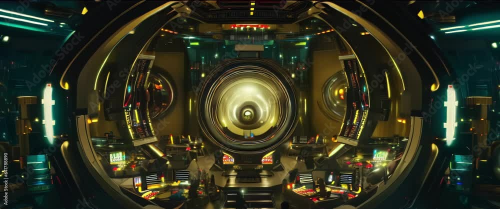 Large sci-fi command room with large futuristic computer in center. High quality 4k footage Large sci-fi command room with large futuristic computer in center. High quality 4k footage