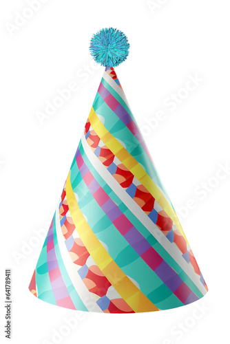 Glossy birthday cone-like hat for event celebration.