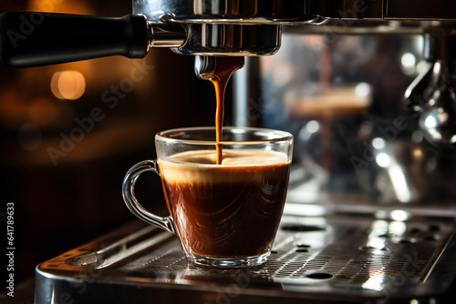 Coffee pouring from espresso machine