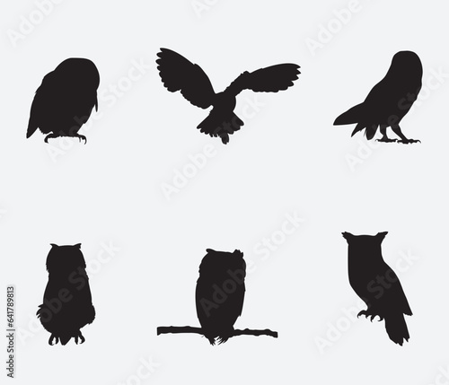 Owl silhouette set. Vector illustration