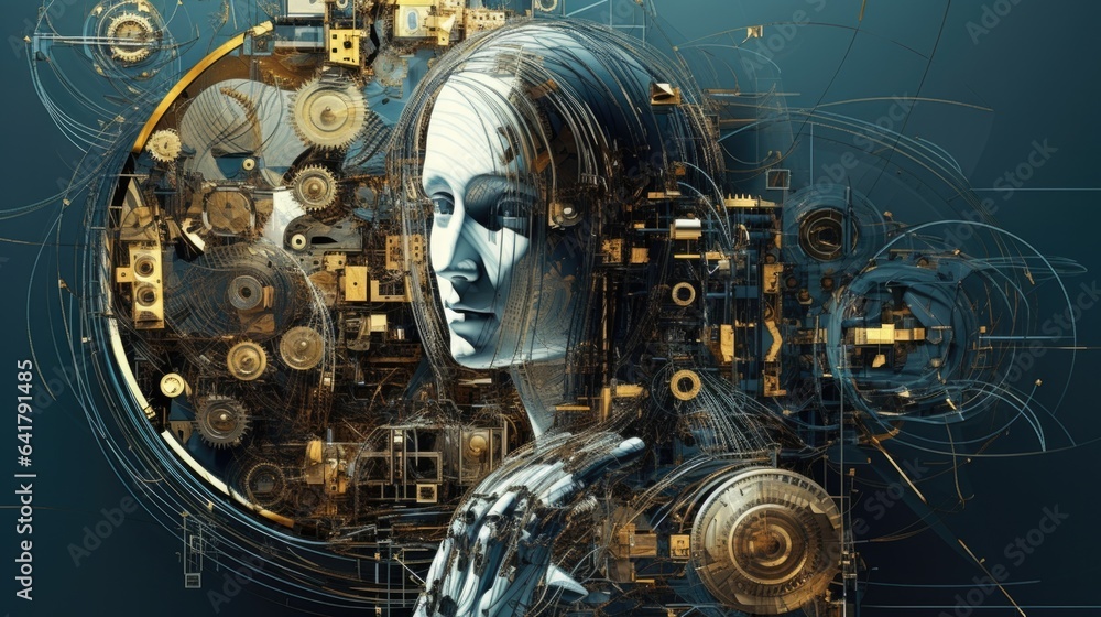 3d rendering of a female face with colorful abstract elements in the background. Digital art. 3d rendering of a female face with colorful abstract elements in the background. Digital art.