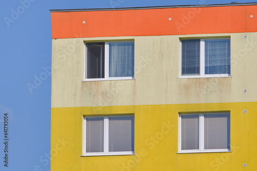 Colourful block of flats in residential area. Roznov pod Radhostem. Czech republic.