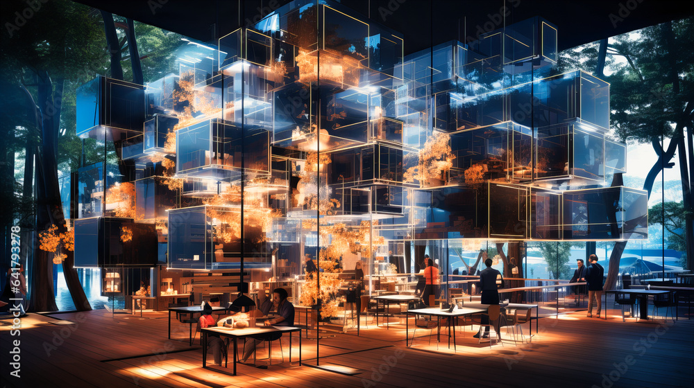 A forest cafe where AI systems curate seasonal foraged meals presented with augmented reality flavor profiles A forest cafe where AI systems curate seasonal foraged meals presented with augmented reality flavor profiles