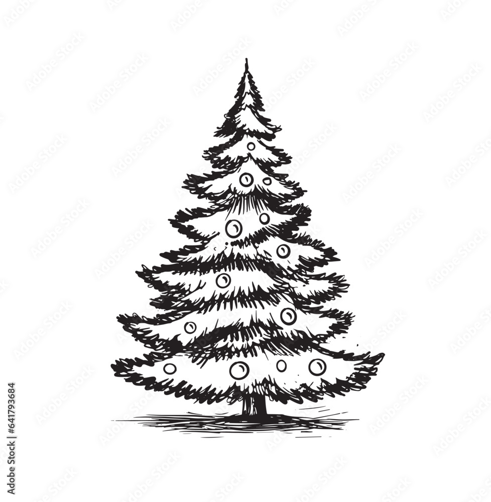 Fototapeta premium Christmas tree hand drawn illustration 
