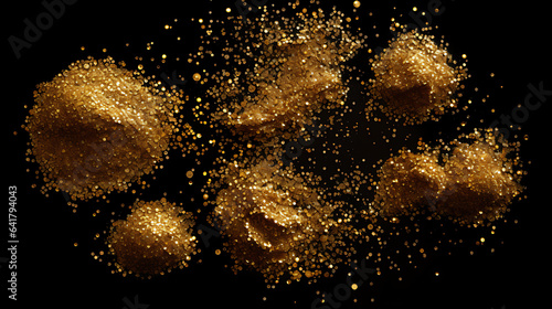 Top view gold glitters isolated on a black background