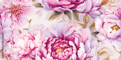 Seamless boho floral pattern with pink peony flowers. Retro collage pattern. Contemporary print for wedding stationary, greetings, wallpapers, fashion, backgrounds, textures, DIY, wrappers, cards