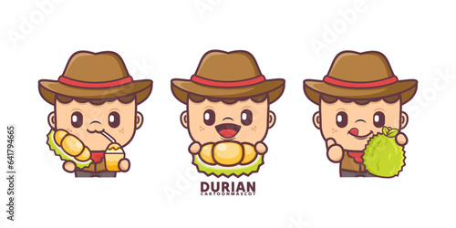 cartoon mascot with durian. set cartoon vector with different expressions