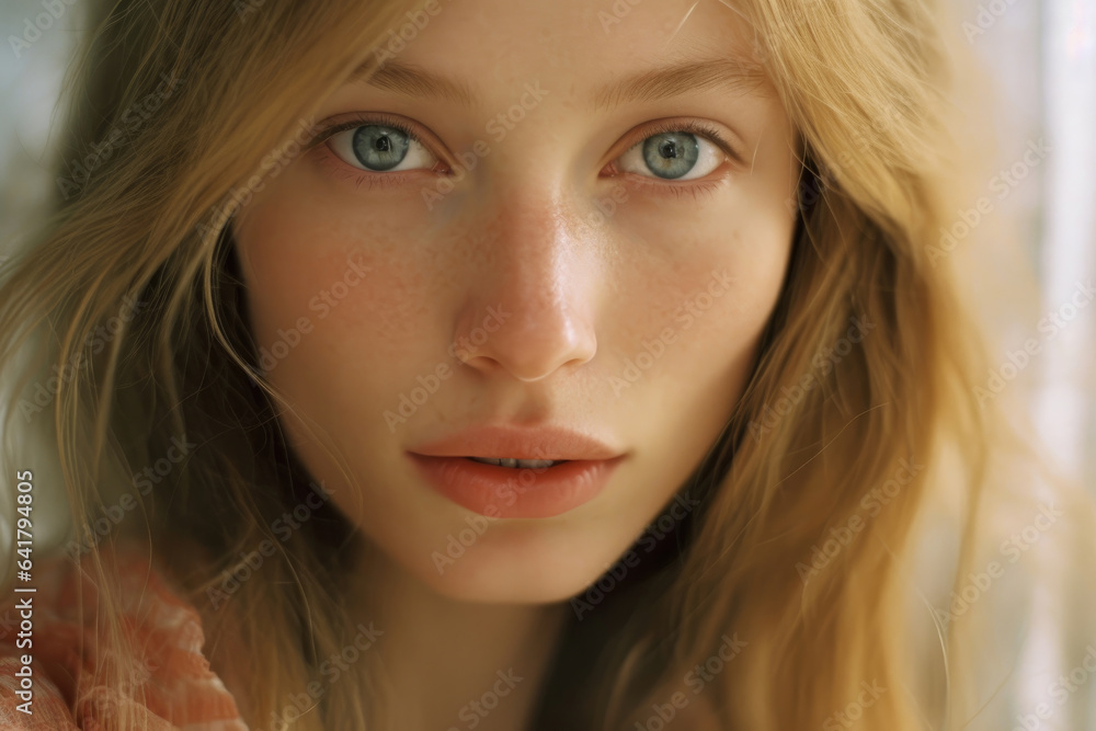 Portrait of a young woman of Slavic appearance, clean skin with freckles without makeup, dreamy mood Portrait of a young woman of Slavic appearance, clean skin with freckles without makeup, dreamy mood
