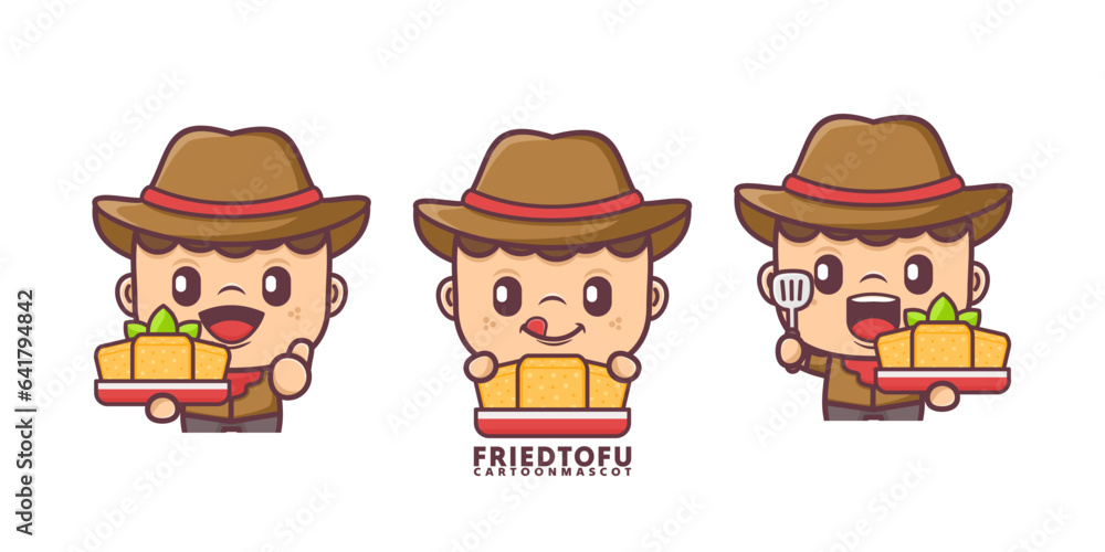 Fototapeta premium cartoon mascot with fried tofu. set cartoon vector with different expressions