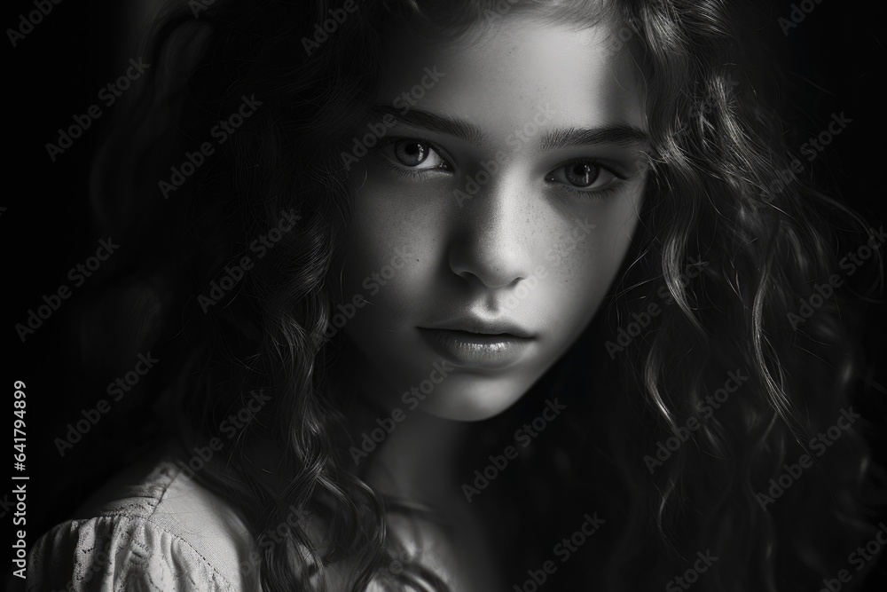 Black and white portrait of a young girl Black and white portrait of a young girl