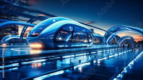 A sleek hyperloop station where travelers board levitating pods destined for cities continents apart in minutes #641794801