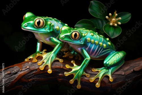 Tree frogs on a dark background © Julia Jones