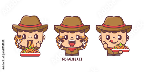 cartoon mascot with spaghetti. set cartoon vector with different expressions