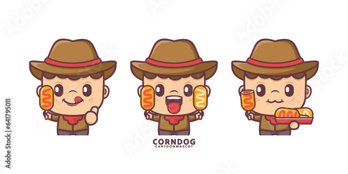 cartoon mascot with corn dog. set cartoon vector with different expressions photo