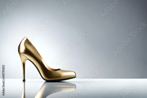 a single Retro gold high heels platform shoe on white background.