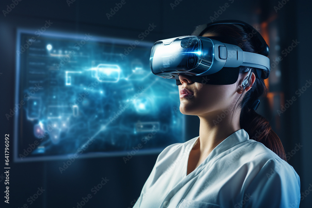 Generative ai image picture collage of doctor using innovative technology using device vr box Generative ai image picture collage of doctor using innovative technology using device vr box
