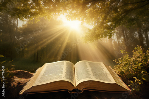 Generative AI picture of ancient holy bible book symbolizing wisdom knowledge literature