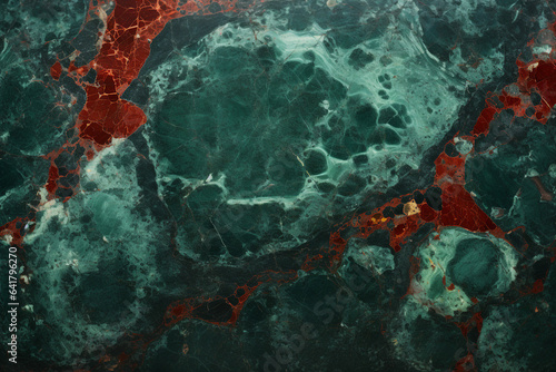 Abstract marbled granite stone rock strusture dark green background banner Generative AI photo