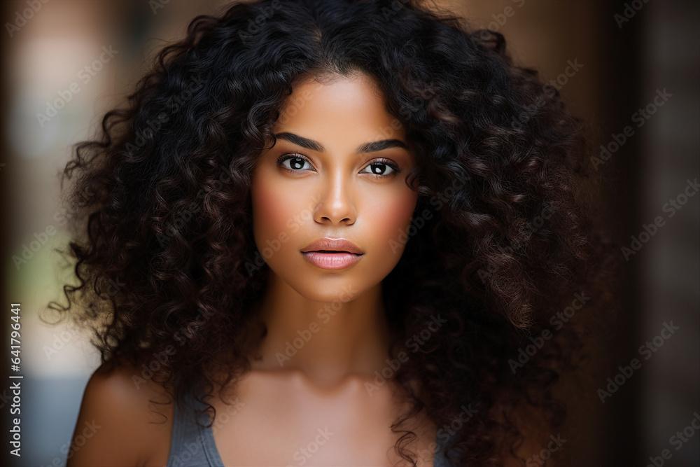 Fototapeta premium Generative AI portrait of natural beauty perfect african american woman