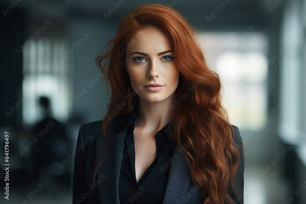 Generative AI photography of charming confident person worker lady chief female leader posing looking at camera indoor office room Generative AI photography of charming confident person worker lady chief female leader posing looking at camera indoor office room