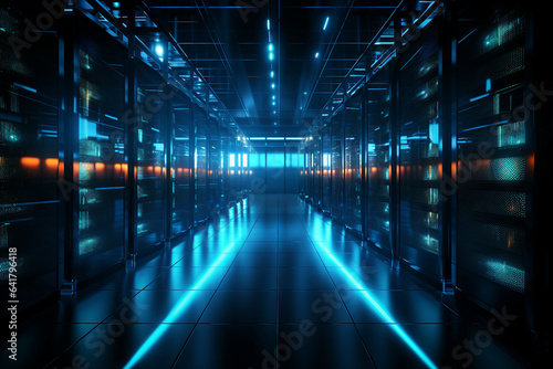 Generative ai collage image picture photo of data center interior with server storage high quality protection