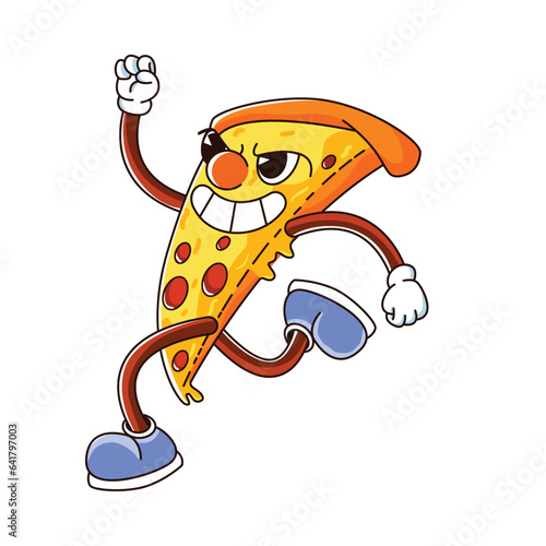 Pizza Fast Food Character Isolated Retro Cartoon Vector