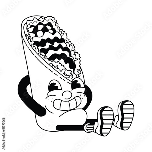 Burrito Fast Food Character Isolated Retro Cartoon Vector