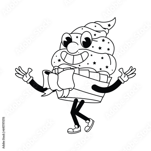Cupcake Fast Food Character Isolated Retro Cartoon Vector
