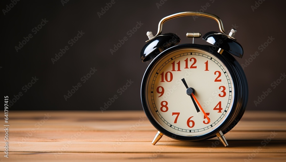 Alarm clock on wooden table with copy space. Time management concept Alarm clock on wooden table with copy space. Time management concept