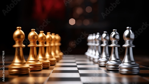 Chess business concept with gold and silver chess pieces on chessboard
