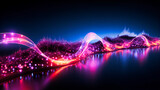 Electric-pink trails mimicking fast data processing