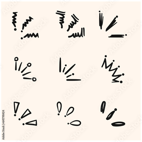Doodle shine sunburst sparkle ray elements. Hand drawn pop surprise line frame for title headline illustration. Doodle vector illustration.
