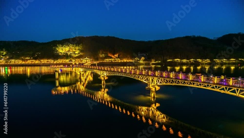 Time Lapse-Wolyeonggyo bridge at night is located of Nakdong river, Andong, South Korea.