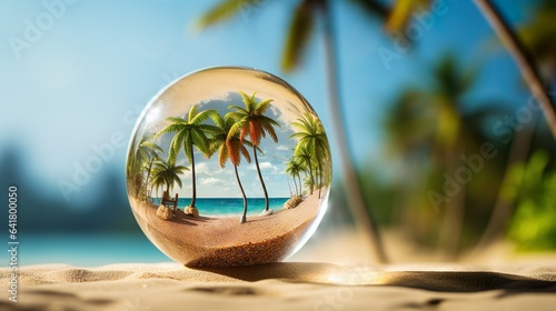 Beach Day Bliss  Miniature Tropical Oasis in Glass Bubble  generative Ai