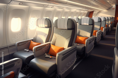 Fotografia Empty passenger seats in cabin of the aircraft