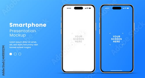 3D realistic high quality smartphone mockup with isolated background. Smart phone mockup collection. Device front view. 3D mobile phone with shadow on white background.
