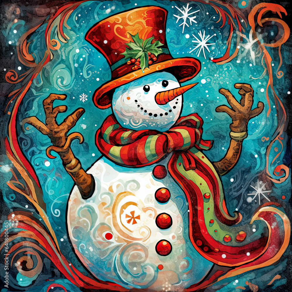 Cheerful and funny snowman in a top hat Cheerful and funny snowman in a top hat