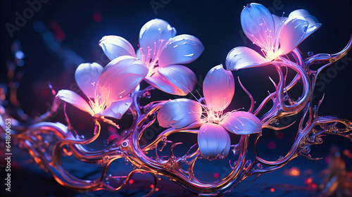 Intertwining neon vines with luminescent flowers on a midnight canvas